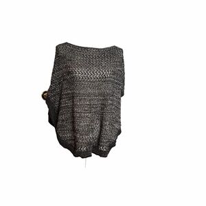 Black and Gray Knit Shrug with Relaxed Fit and Boat Neck